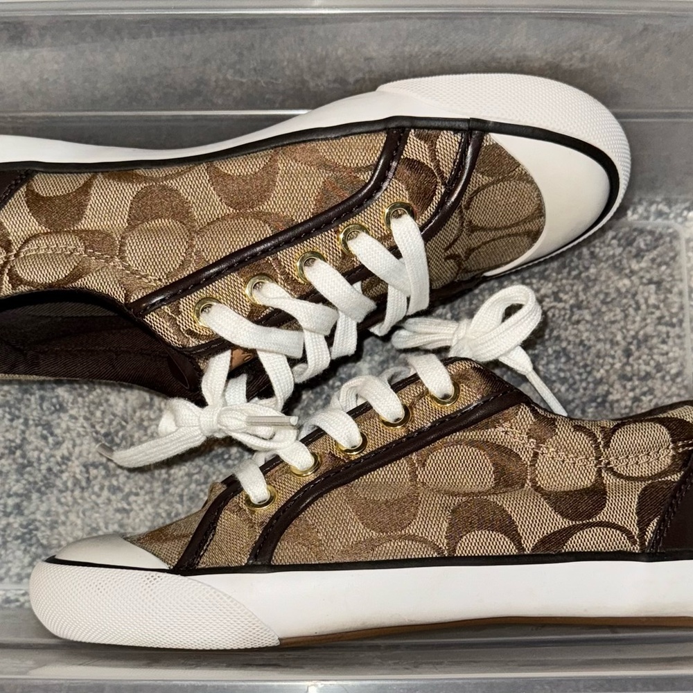 Coach Tan and White Patterned Sneakers